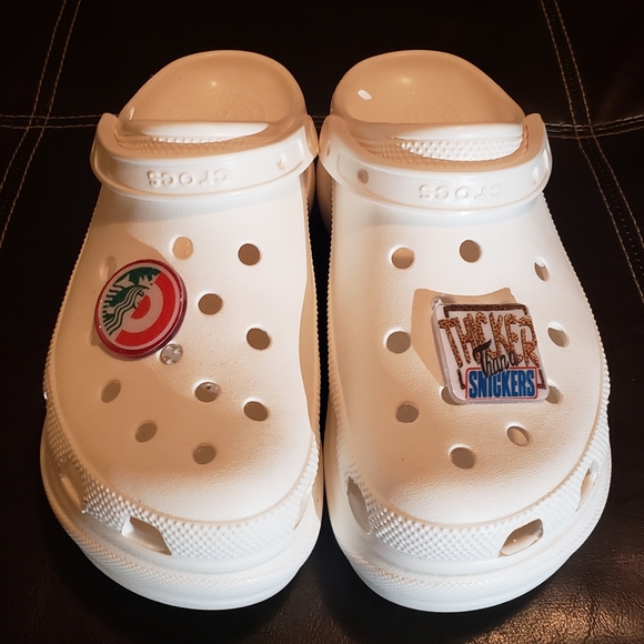 High Platform White Crocs with Handmade Charms included - Picture 2 of 3